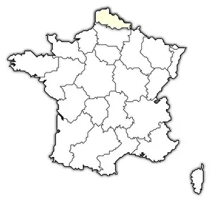 Political map of France with the several regions where Nord-Pas-de-Calais is highlighted