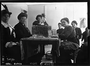 Monochrome Image Prints: A polling section at Montmartre connected with women's voting is recorded in a 1914 press photograph commissioned