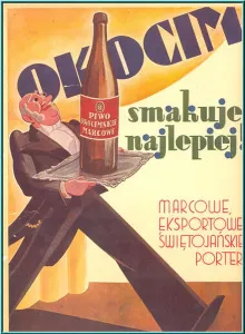 Brewery Prints: Polski: Reklama piwa OKOCIM z lat międzywojennych English: Advertising beer OKOCIM the interwar years