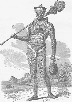 Savage Prints: POLYNESIA. Tattooed savage of the Marquesan Islands 1890 old antique print