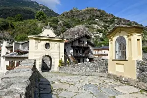 Pont Prints: Pont Saint Martin, Italy - 17 September 2023: view at the village of Pont Saint Martin on Aosta valley in Italy
