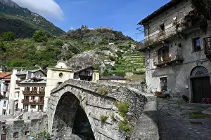 Pont Prints: Pont Saint Martin, Italy - 17 September 2023: view at the village of Pont Saint Martin on Aosta valley in Italy