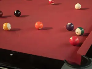 Billiards Prints: Pool balls on a red table
