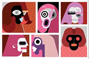 Open Mouth Prints: Pop art design of five different people portraits vector illustration