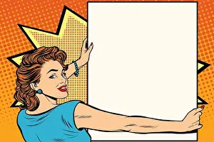 Pop Art Prints: Pop art woman holding a poster
