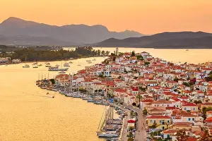 Poros Island, at sunset time, Argolida, Peloponnese, Greece