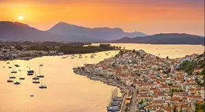 Poros Island at sunset time, Argolida, Peloponnese, Greece