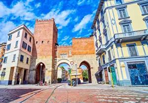 Townhouse Prints: Porta Ticinese, the medieval gates in historic neighborhood sandwiched between scenic townhouses in Milan