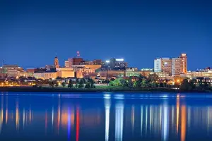Portland Prints: Portland, Maine, USA downtown skyline from Back Cove at twilight