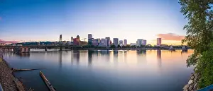 Portland, Oregon, USA skyline at dusk on the Willamette River