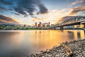 Portland, Oregon, USA skyline at dusk on the Willamette River