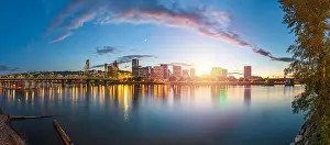 Portland, Oregon, USA skyline at dusk on the Willamette River