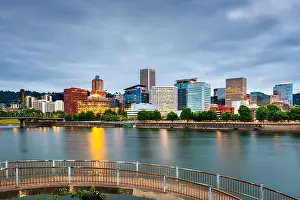 Portland, Oregon, USA skyline at dusk on the Willamette River