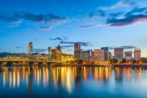 Portland, Oregon, USA skyline at dusk on the Willamette River