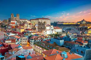 Porto, Portugal. Aerial cityscape image of Porto, Portugal with the Porto Cathedral and old town during sunset