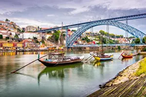 Porto, Portugal town view on the Douro River in the early evening