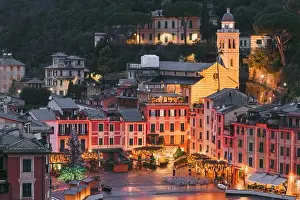 Ligurian Prints: Portofino, Italy fishing village and commune in the Metropolitan City of Genova at dusk