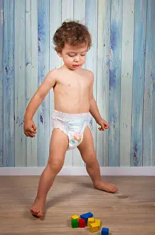 Pajamas Prints: Portrait of 1 year old baby boy in diaper after bath