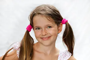 Primary School Prints: Portrait of a 7 year old girl with a bright background