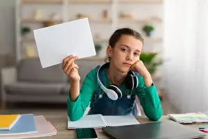 Fatigue Prints: Portrait of bored teenage girl sitting at table