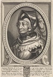 Motto Prints: Portrait of Charles Martel with his coat of arms and motto