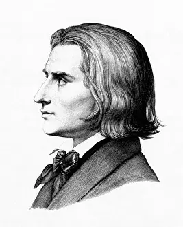 Side portrait of composer Franz Liszt dated 1843 by unknown author