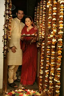 Saree Prints: Portrait of a couple celebrating diwali