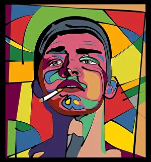 Inspired Prints: portrait cubism art style, boy smoking