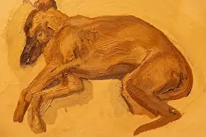 Dated Prints: Portrait of Dog Pluto by Lucian Freud dated 1988