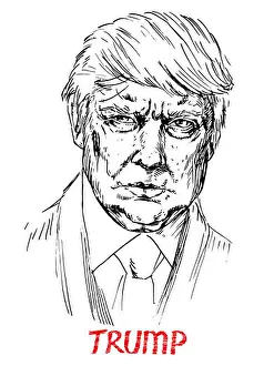 Trump Prints: Portrait of Donald Trump, simple lines drawing illustration