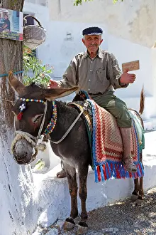 Cyclades Prints: portrait of an elderly man on his donkey