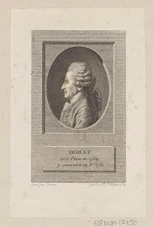 A portrait engraving presents Dorat