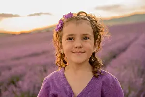 Primary Age Child Prints: Portrait of a Girl standing in lavender field, Kazanlak, Bulgaria
