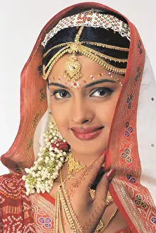 Gujarat Prints: A PORTRAIT OF A GUJARATI Bride dressed in traditional SAREE CALLED 'GHAR CHORU'