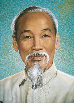 Beard Prints: Portrait of Ho Chi Minh in the Old Post Building in Ho Chi Minh City, Vietnam