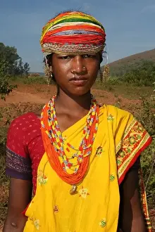Villager Prints: Portrait of Indian Didayi Tribe Woman with Beaded Headdress