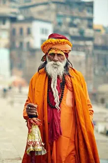 Ethnicities Prints: Portrait of Indian Sadhu baba. Varanasi