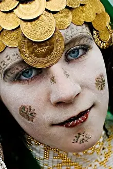 Kosovo Prints: Portrait of a Muslim girl in traditional religious costume with Ottomanish ornaments Kosovo Balkans