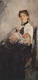 The Arts Prints: Portrait of Nadezhda Derviz with Her Child 1889 by Valentin Serov