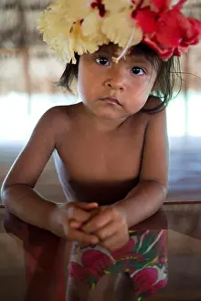 Amerindian Prints: Portrait of native child embera in the village of the Native Indian Embera Tribe