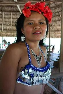 Amerindian Prints: Portrait of native girl embera in the village of the Native Indian Embera Tribe