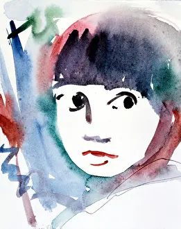 Worry Prints: Portrait Number 3, by Diana Ong, watercolour painting, (born 1940), Private Collection
