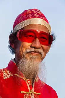 Cultural Travel Prints: Portrait, old chinese man with red glasses