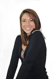One Person Only Prints: Portrait of a pretty, brunette 16-18 year old girl smiling and happy