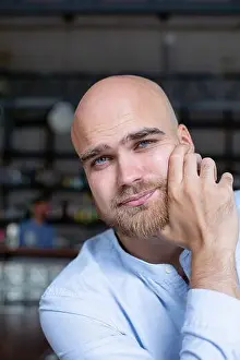 Bald Prints: Portrait of white european bald man with beard