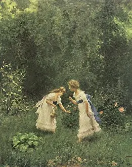 Genre Painting Prints: Portrait of two women in the garden by Francesco Didioni