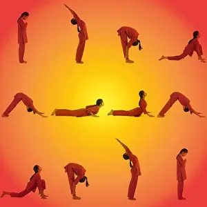 Asana Prints: PORTRAIT OF A YOUNG GIRL PERFORMING THE SURYA NAMASKAR POSE SHOWING ALL 12 POSES