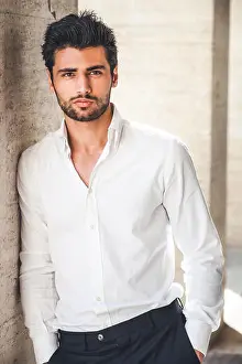 Dude Prints: Portrait of young handsome man in white shirt outdoor
