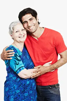 20 25 Years Prints: Portrait of a young man hugging his grandmother