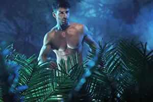 Expressing Prints: Portrait of the young nude model in the night jungle